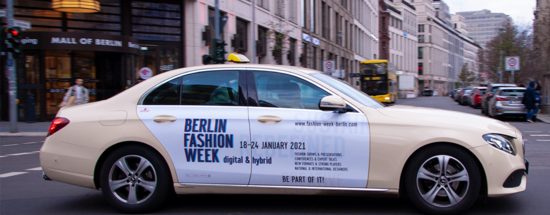 Taxiwerbung Fashion Week vor Mall of Berlin